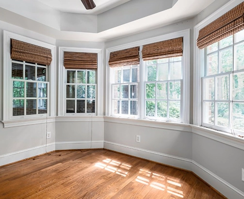 Motorized custom blinds in Orr Lake cottage