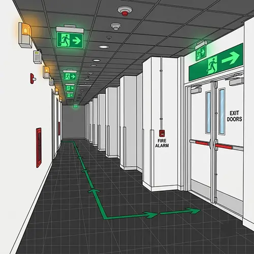 Emergency lighting in Toronto office hallway