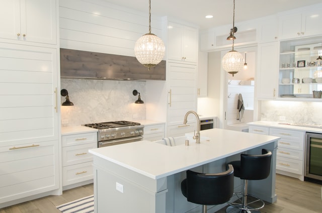 A contemporary white kitchen.