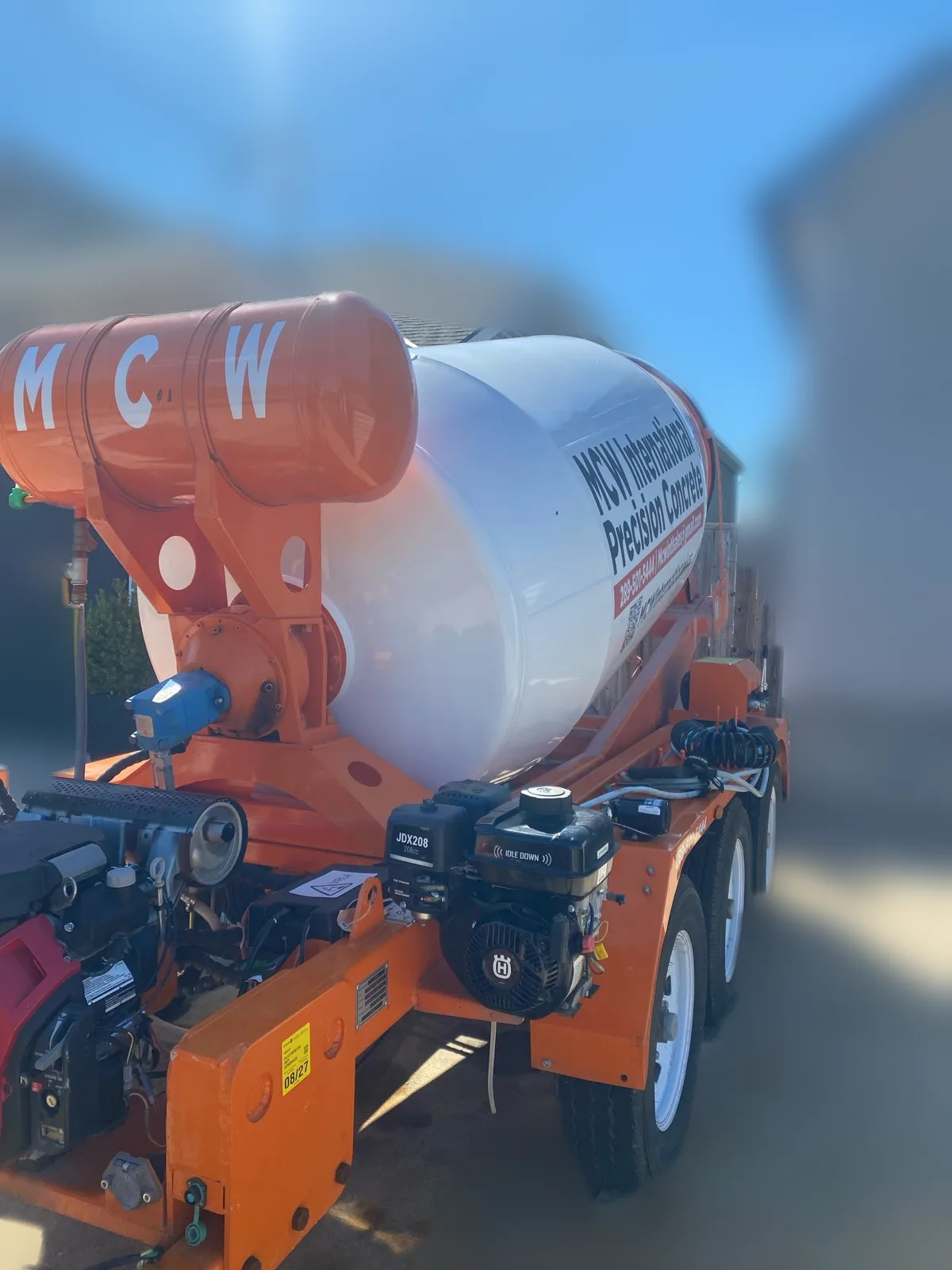 MCW International small batch concrete mixer trailer in the Niagara Region
